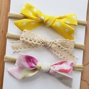 3 NEW Handmade Cotton Newborn/ Toddler Bow Headband set